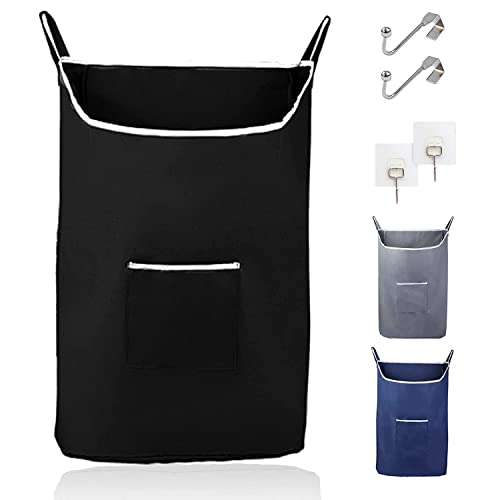 The Fine Living Co. X-Large Hanging Laundry Hamper With Over Door Hooks & Adhesive, Durable Space Saving Laundry Bag With Zipper And Wide Open Top, Hanging Dorm Laundry Hamper 20"X3.38"X30" (Black-Xl) #TOP23
