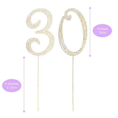 Number Cake Topper 30, Uniideco Gold Rhinestone Premium Metal Bling Bling Cake Decor, Sparkly Happy Birthday Wedding Anniversary Party Decoration Centerpiece #TOP2