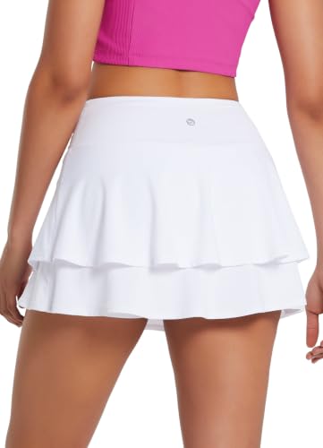 Image of BALEAF Women's Pleated Tennis Skirts Layered Ruffle Mini Skirts with Shorts for Running Workout