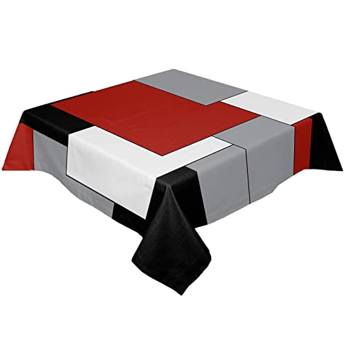 Ldtrchee Red Black Grey Tablecloth Waterproof Tablecloths Square 54 X 54 Inch, Middle Century Table Cloth, Irregular Geo Abstract Art Oil-Proof Table Cover For Dining Table/Buffet Parties/Camping #TOP1