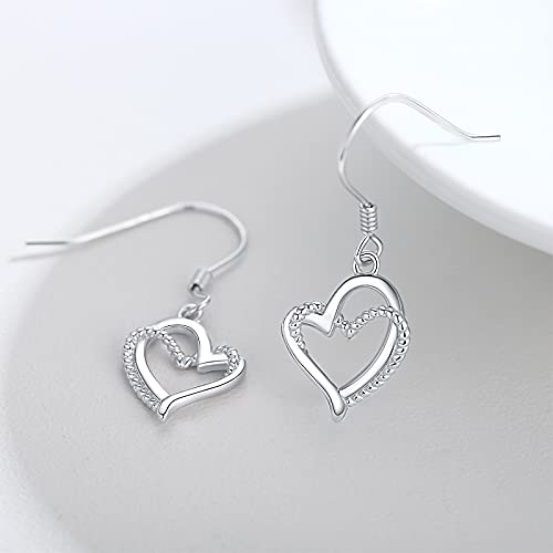 Open Heart Dangle Drop Earrings For Women Sterling Silver Twisted Forever Love Heart White Gold Plated Hook Earrings For Mother’s Day Birthday Gifts For Mom Girls Wife Lady Her #TOP1