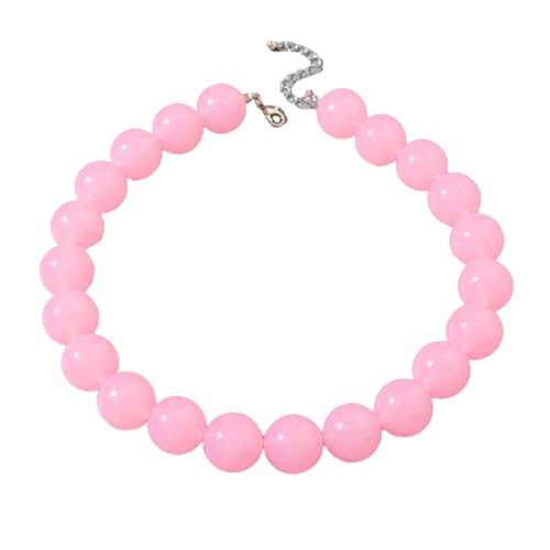ZMJK Colorful Chunky Beaded Necklace for Women Acrylic Bead Choker Necklaces Fashion Large Round Beads Necklaces for Women Handmade Summer Jewelry (Pink Beaded Necklace)