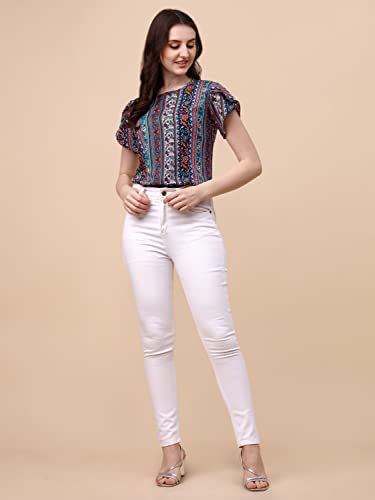 Image of Wedani Women's Casual Short Sleeves Round Neck Foral Regular Fit Top