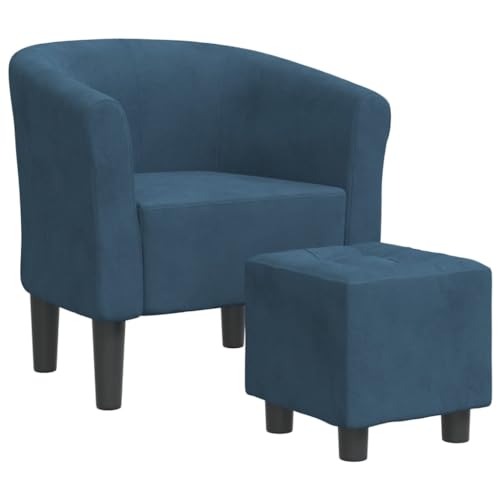 vidaXL Fauteuil Cabriolet avec Repose-Pied, Chaise avec Accoudoirs, Canapé avec Dossier, Siège Rembourré Salon Chambre, Bleu Foncé Velours