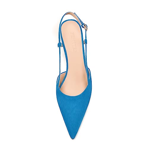 FEMSTEP Women's Kitten Heels Slingback Suede Leather Pointed Toe Cute Buckle Low Heel Pumps Shoes 2 Inch3