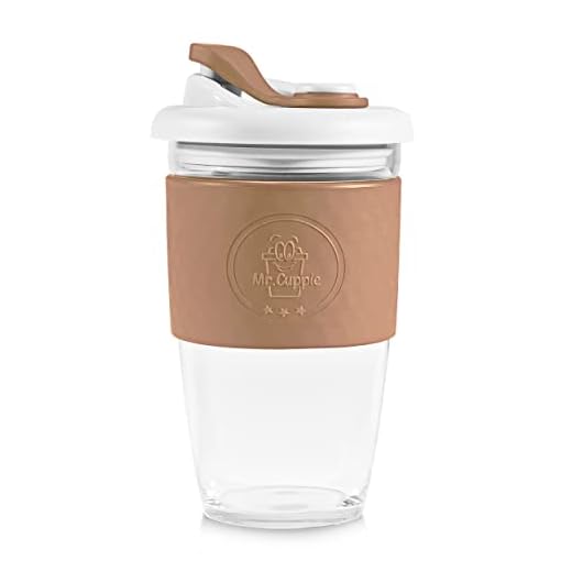 Mr.Cuppie 16 oz Glass Reusable Coffee Cups with Lids, Glass Travel Mugs with Non-slip Sleeve Dishwasher and Microwave Friendly Cup, Glass Tumbler Eco-Friendly Coffee Travel Mug (Mocha)
