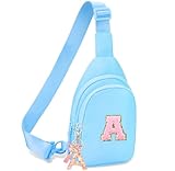 Birthday Gifts for for Girls Women- Personalized Initial Sling Bag Cross Body Bag Fashion Waist Packs Trendy Travel Fanny Pack with Initial Letter Patch Cute Stuff Blue A