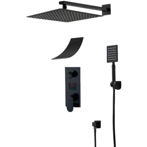 Système de douche LED avec écran LCD et ciel de pluie cascade pour baignoire