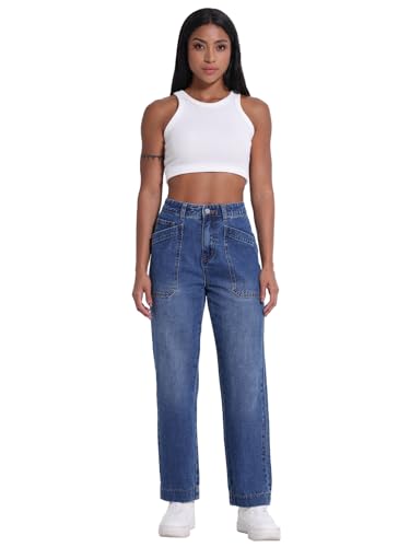 Jeans for Women Trendy Mid-Waisted Straight Leg Jeans Cropped Cargo Pocket Denim Women's Pants4
