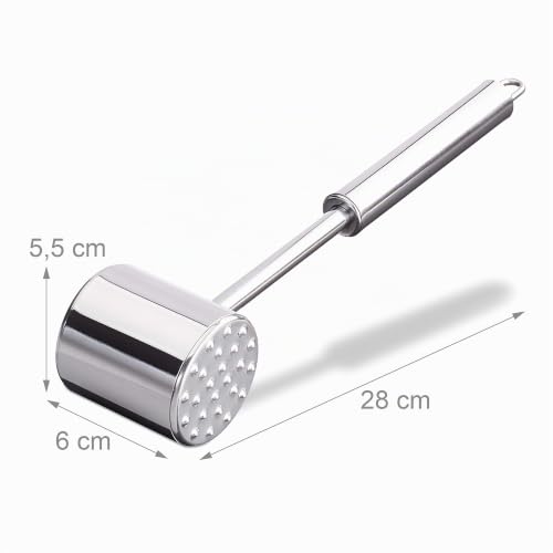 Foto von Relaxdays Profi Fleischklopfer, doppelseitig, Fleischhammer für Schnitzel, Steak, 28cm lang, rostfrei, Edelstahl, Silber