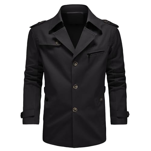 KUDORO Veste d'Extérieur Homme en Coton Blouson de Coupe-Vent Casual Trench Classique Overcoat Jacket Décontracté(Noir,M)