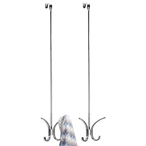 mDesign Modern Metal Long, Easy Reach Over-The-Door 4 Prong Hanging Storage Organizer Hook
