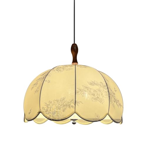Abat-jour floral rétro et suspension bois pour lustre de salon