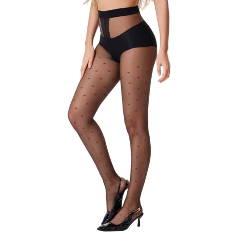 Image of Patterned Tights for Women High Waist Pantyhose Black Sheer Stockings 15D