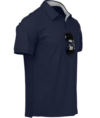 Elainone Poloshirt Herren Kurzarm 65% Baumwolle Sommer Golf Tennis Polo Shirt Regular Fit für Sport Marine S