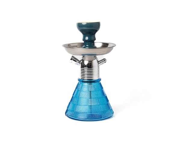Image of AL-Sheesh Mya Petite Glass Hookah | Designer Alumunium 9 inch Inch Glass, Iron Hookah Set Heavy Smoke | Perfect for Party (Blue)
