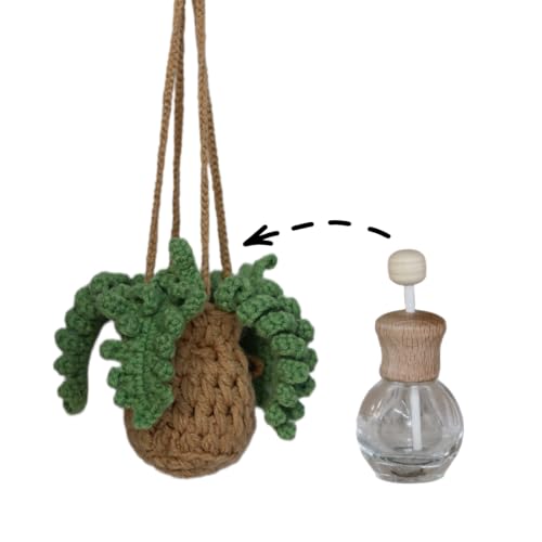 Crochet Car Air Freshener,12ml Empty Refillable Car Diffuser Bottle with Cute Potted Plants Car Mirror Hanging Accessories Car Air Hanging Fragrance Oil Diffuser,Long Lasting Car Diffuser Bottle