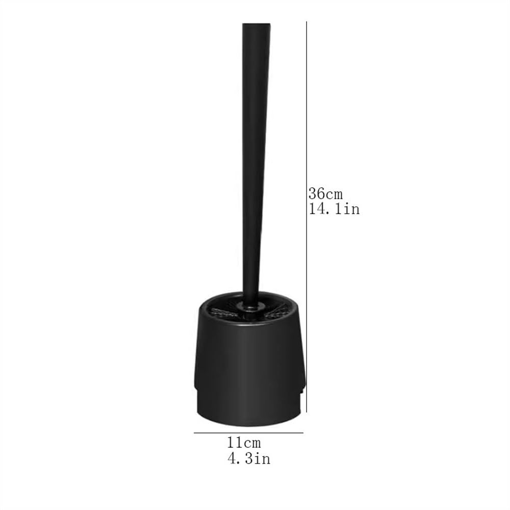 Juego de escobilla de inodoro con base estable, diseño redondo negro, mango largo, cepillo de plástico para limpieza de suelos, accesorio esencial de baño