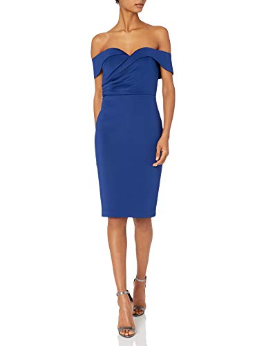 Badgley Mischka Women's Off The Shoulder Cross Over Dress, Royal Blue, 14