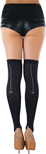 Image of ToBeInStyle Women's Spiderweb & Crawling Spider Print Hosiery Tights & Thigh High Stockings