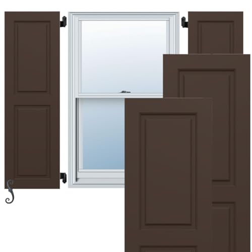 18"W x 50"H EnduraCore Composite Two Equal Raised Panel Shutters, Raisin Brown (Per Pair - Hardware Not Included)
