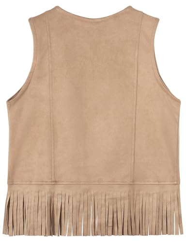 Image of Spring&Gege Boys Western Faux Suede Fringe Vest Sleeveless Cowboy Tassel Waistcoat Vintage Jacket Cardigan 5-14 Years