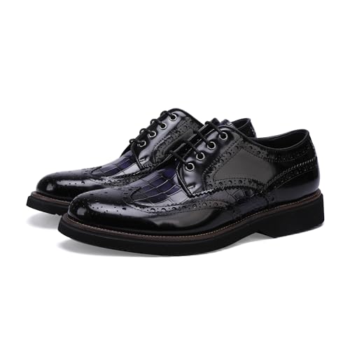 Image of Men's Dress Oxford Formal Shoes Leather Business Shoes for Men, Crocodile Pattern /Two Color Mix