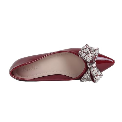 Image of Women's Pumps Low Chunky Block Heel Rhinestone Closed Pointed Toe Comfortable Slip on Work Dress Shoes for Office