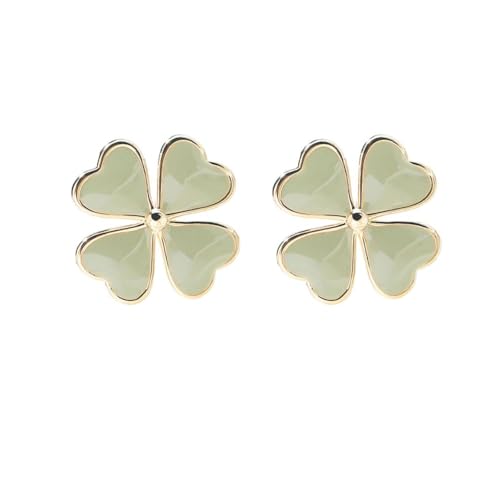 Dainty Four Leaf Clover Small Stud Earrings 925 Sterling Silver Pin Green Enamel Love Heart Good Luck Flower Cartilage Hypoallergenic Piercing Studs Earring Cute St.Patrick's Day Jewelry Gifts
