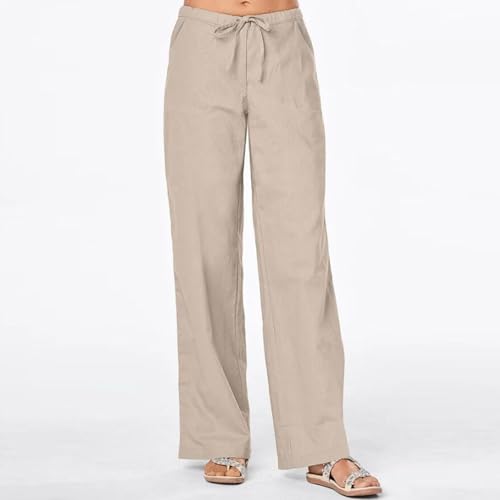 Generic Women's Cotton Linen Pants,Summer Wide Leg Casual Loose Elastic High Waist Palazzo Trousers2
