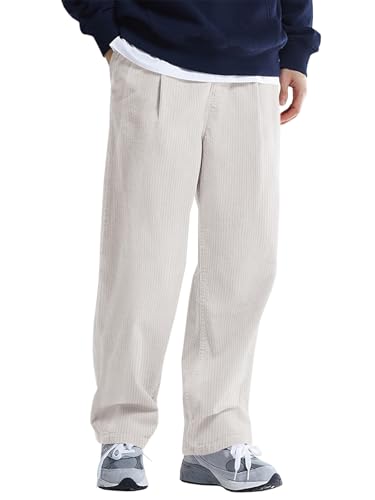 Runcati Mens Casual Corduroy Pants Elastic Waist Straight Leg Slacks Drawstring Loose Fit Trousers