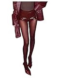 SOLY HUX Women's High Waisted See Through Tights Party Club Stockings Pantyhose Solid Burgundy L