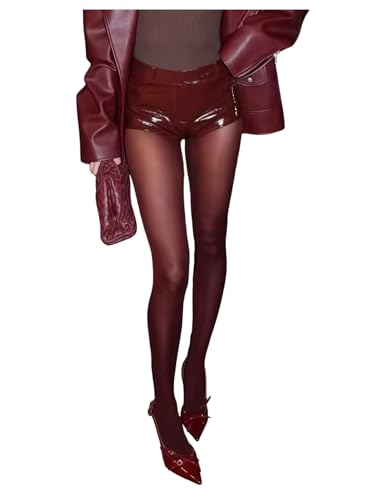 WDIRARA Women's Sheer Tight High Waisted Stockings Party Club Pantyhose Burgundy L