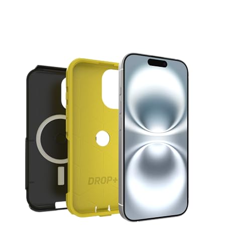 Image of OtterBox iPhone 16 (Only) - Commuter Series MagSafe Case - Night (Black & Yellow) - Built-in Magnets - Slim & Tough - Pocket-Friendly - with Port Protection