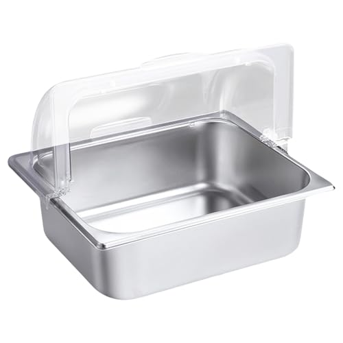Stainless Steel Condiment Display Rack Serving Pan Clear Lid Food Presentation Tray for Kitchen and Catering Use