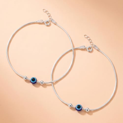 Image of 925 Silver Evil Eye Anklet for Women | Adjustable Charm Payal