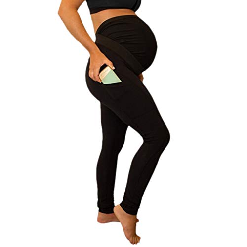 Preisvergleich Produktbild WUSIKY Umstandshose Damen Mutterschaft Leggings Nahtlose Yogahosen Stretch Schwangerschaftshose Lose Lange Umstandsleggings Elegante Casual Mode Hosen 2019 Neuer Umstandsmode(Schwarz,XXL)