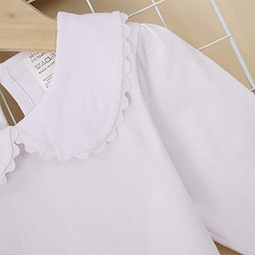 Image of Peter Pan Collar Shirt Toddler Baby Girls White Blouse Puff Sleeve Top | White Collared Shirt Girls, Toddler Long Sleeve Ruffle Shirt, Short Sleeve Button Down Shirt, Kids Scalloped Collar Blouse