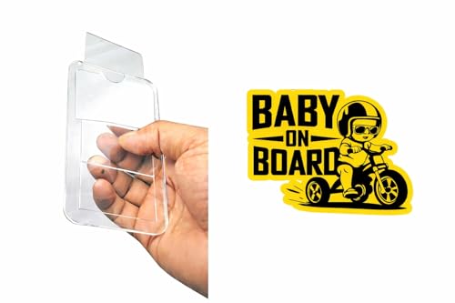 Image of AutokraftZ Card Holder for Car Windshield with Baby Sitting on a Board Sticker| Transparent Cover | Easy Insert & Remove Sticker | Durable Anti-Slip Design for All 4-Wheelers