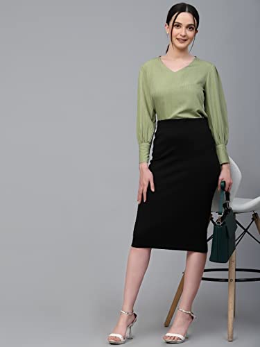 Image of Style Quotient Women Black Self Design Polyester Regular Smart Casual Top