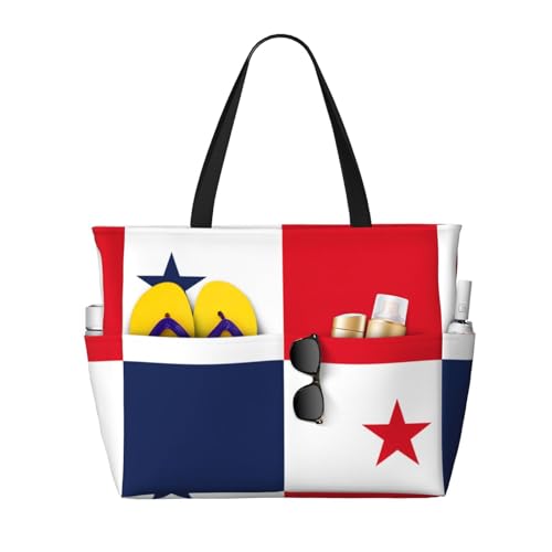 Flag Of Panama Extra Large Tote Bag For Women,Foldable Beach Bag With Pocket Weekender Travel Overnight Bag