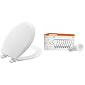 BEMIS 500EC 390 Toilet Seat with Easy Clean & Change Hinges, 1 Pack Round, Cotton White & SYLVANIA ECO LED Light Bulb, A19 60W Equivalent, Efficient 9W, 7 Year, 750 Lumens, 2700K