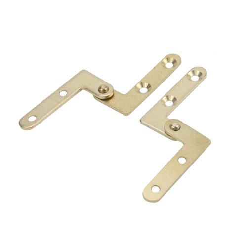 T Tulead ADD03714 4Pcs Door Pivot Hinges L-Shape Door Hinges Hidden Copper Hinge 180 Degree Cabinet Window Golden Hinges thumb #3