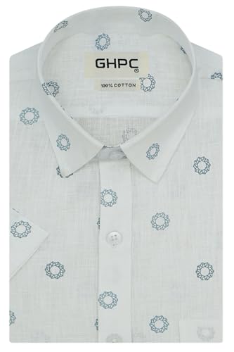 Image of GHPC Cotton Linen Printed Half Sleeves Regular Fit Formal Shirt for Men