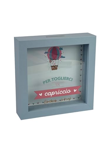 Salvadanaio Decorativo in Legno, Mongolfiera, 16x16 cm, Per Toglierci un Capriccio, Azzurro