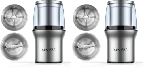 Image of Secura Electric Coffee Grinder and Spice Grinder with 2 Stainless Steel Blades Removable Bowls (Pack of 2)