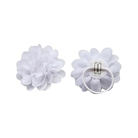PrettyBoutique Girls Kids Women Chiffon Flower Hair Band Ponio Elastic Ponytail Bobble Accessories (7cm, White) Cover