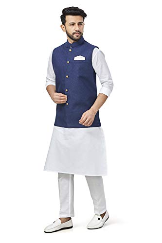 Image of BE ACTIVE 100% Cotton Solid Pattern Trendy Comfortable Stylish Full Sleeve Kurta Pajama Set with Jacket Nehru Style Koti for Men's ||