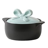 MEMEM Keramik-Auflaufform, Suppenterrine mit Deckel, kreativer Hot Pot Servierschüssel mit Doppelgriffen, traditionelle Kochkunst(Blue,4.0L)