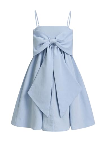 WDIRARA Girl's Bow Ruffle A Line Mini Dress Y2k Square Neck Sleeveless Cami Dresses